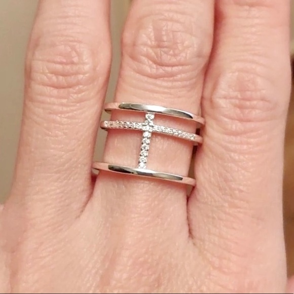 925 Sterling Silver Pave Crystal Multilayer Ring - Picture 5 of 14